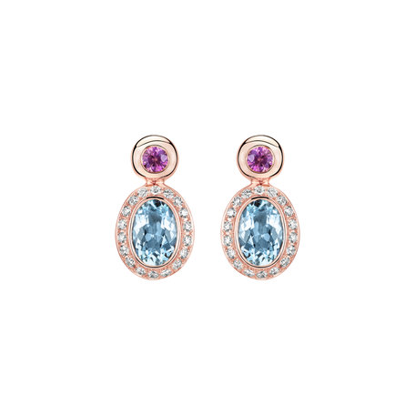 Diamond earrings with Aquamarine and Sapphire Lèpre