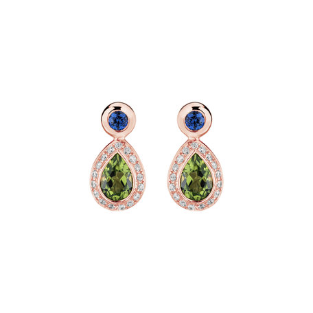 Diamond earrings with Peridote and Sapphire Charme