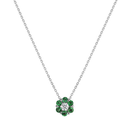 Diamond necklace with Emerald Shiny Flower