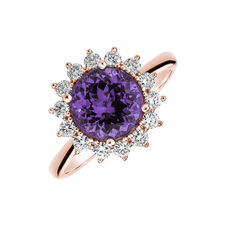 Diamond ring with Amethyst Brazil Stellar Sun