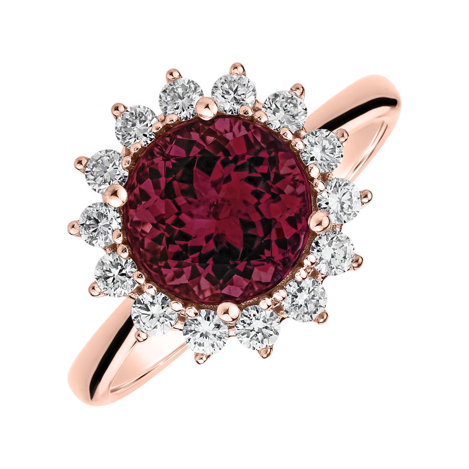 Diamond ring with Rhodolite Stellar Sun