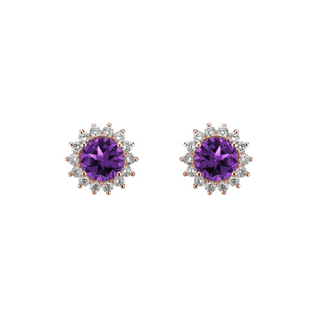 Diamond earrings with Amethyst Brazil Lilac Flower