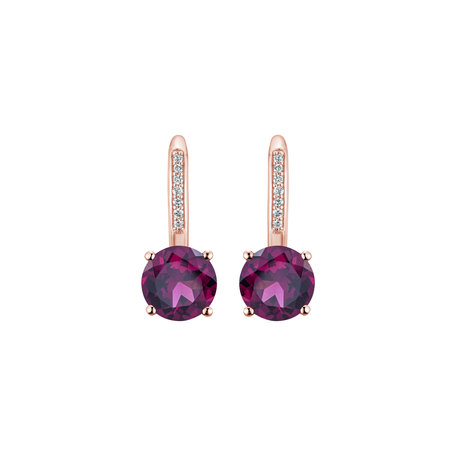 Diamond earrings with Rhodolite Carlo