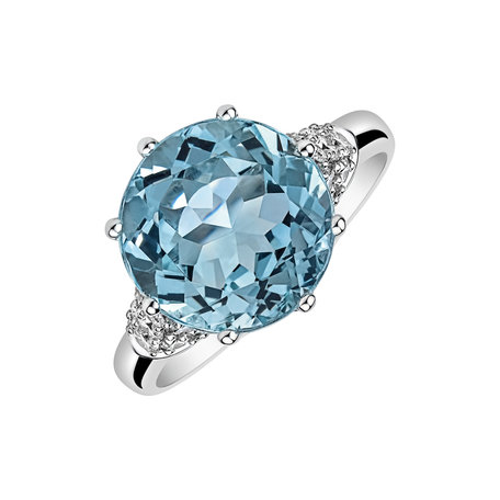 Diamond ring with Aquamarine Caribbean Charm