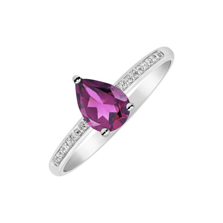 Diamond ring with Rhodolite Tearfall