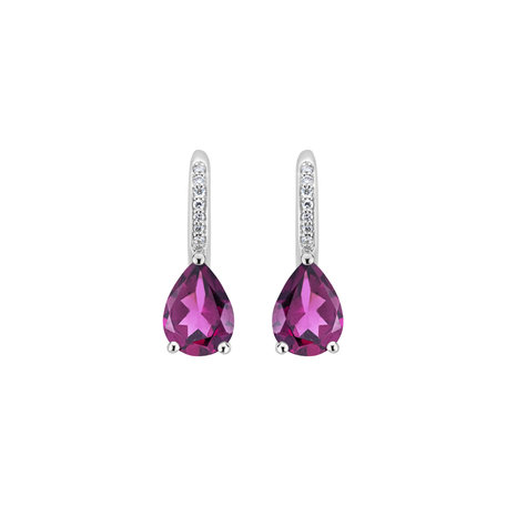 Diamond earrings with Rhodolite Tearfall