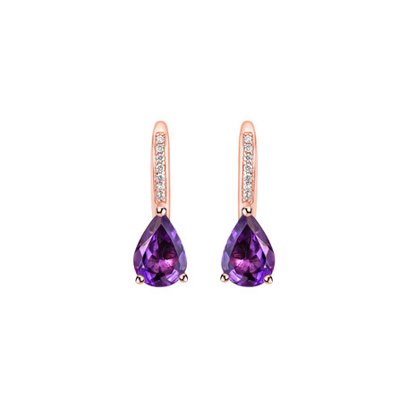 Diamond earrings with Amethyst Tearfall