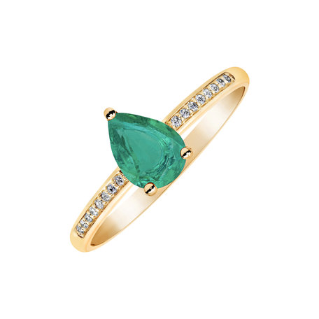 Diamond ring with Emerald Tearfall