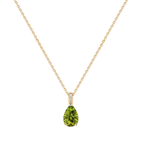 Diamond necklace with Peridot Teardrop