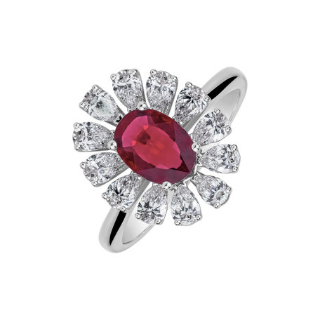 Diamond ring with Ruby Petal of Love