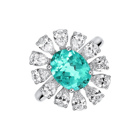 Diamond ring with Paraiba Petal of the Wind