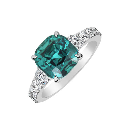 Diamond ring with Tourmaline Seafoam Spark