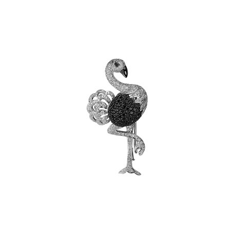 Brooch and necklace with black and white diamonds Diamond Ostrich