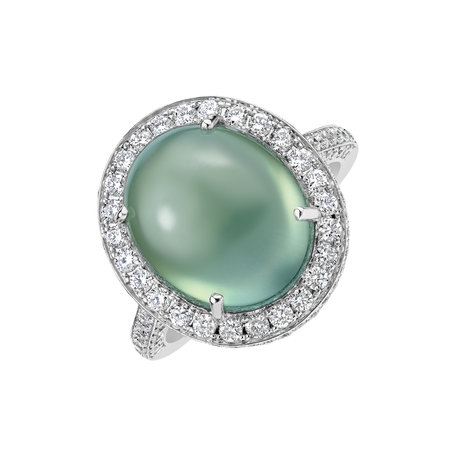 Diamond ring with Prehnite Witching Monarchy