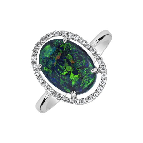 Diamond ring with Opal Firelight Reverie