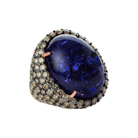 Ring with Tanzanite and brown diamonds Blue Eye