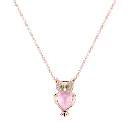 Diamond necklace with Rose Quartz and Garnets Wisdom Owl