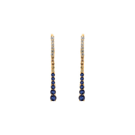 Earrings with white, brown diamonds and Sapphire Royal Vengence