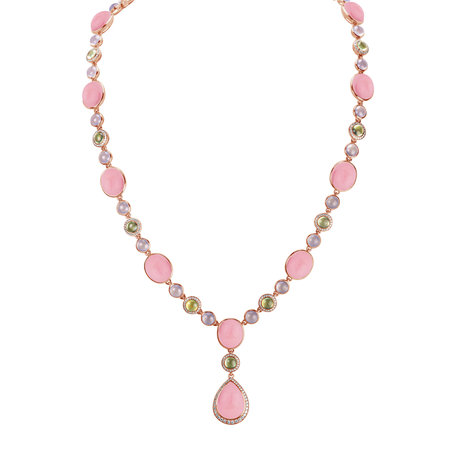 Diamond necklace with Chalcedony, Prehnite and Rose Quartz Caesarean Sin