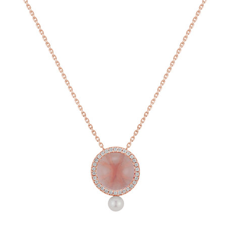 Diamond necklace with Rose Quartz and Pearl Aerwyna