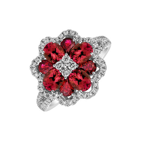 Diamond ring with Ruby Ruby Blossom