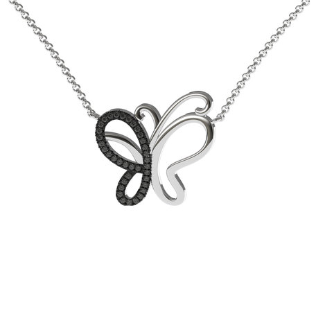 Necklace with black and white diamonds Butterfly