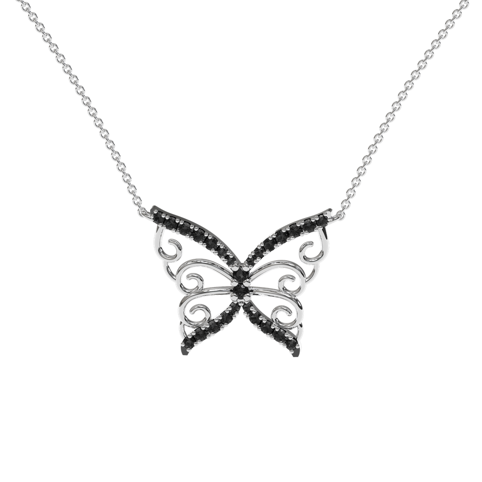 Necklace with black and white diamonds Butterfly