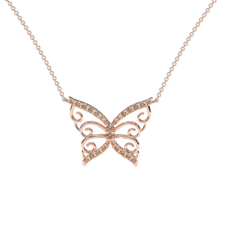 Necklace with brown and white diamonds Butterfly