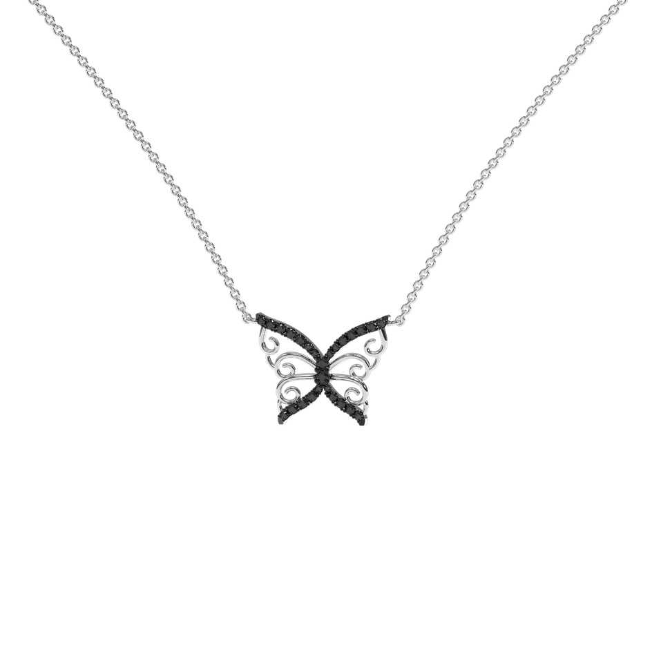 Necklace with black and white diamonds Shiny Butterfly