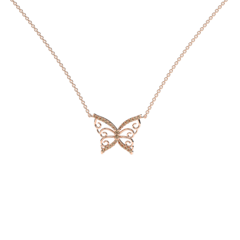 Necklace with brown and white diamonds Shiny Butterfly