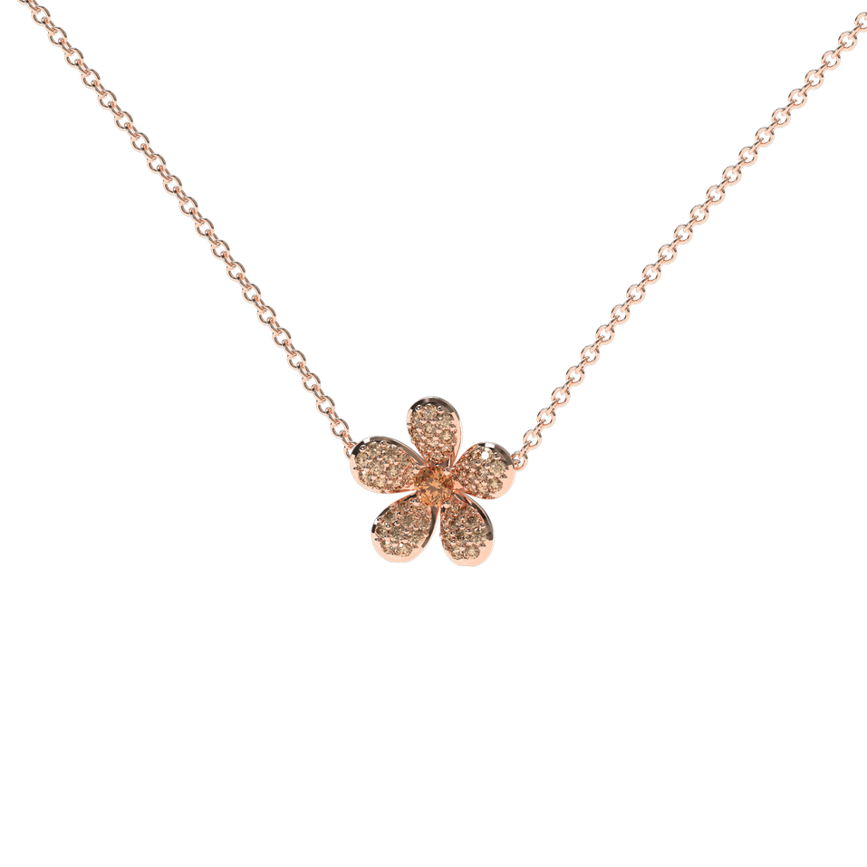 Necklace with brown and white diamonds Flower