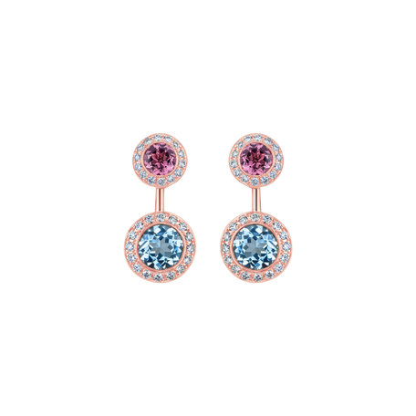 Diamond earrings with Aquamarine and Tourmaline Alchemy Labyrinth