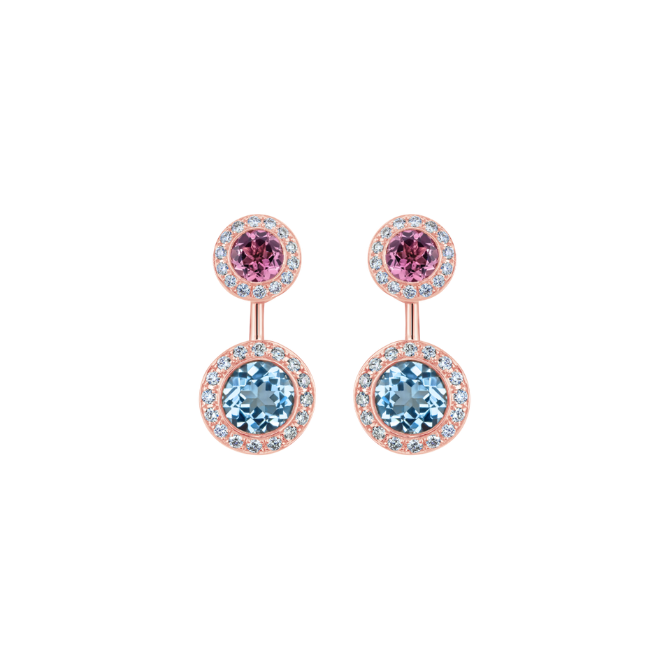 Diamond earrings with Aquamarine and Tourmaline Alchemy Labyrinth