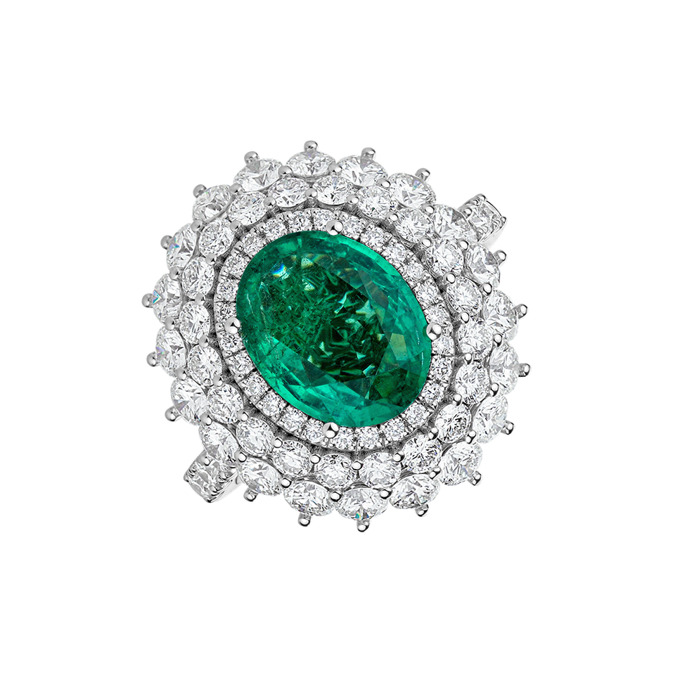 Diamond ring with Emerald Frozen Drop