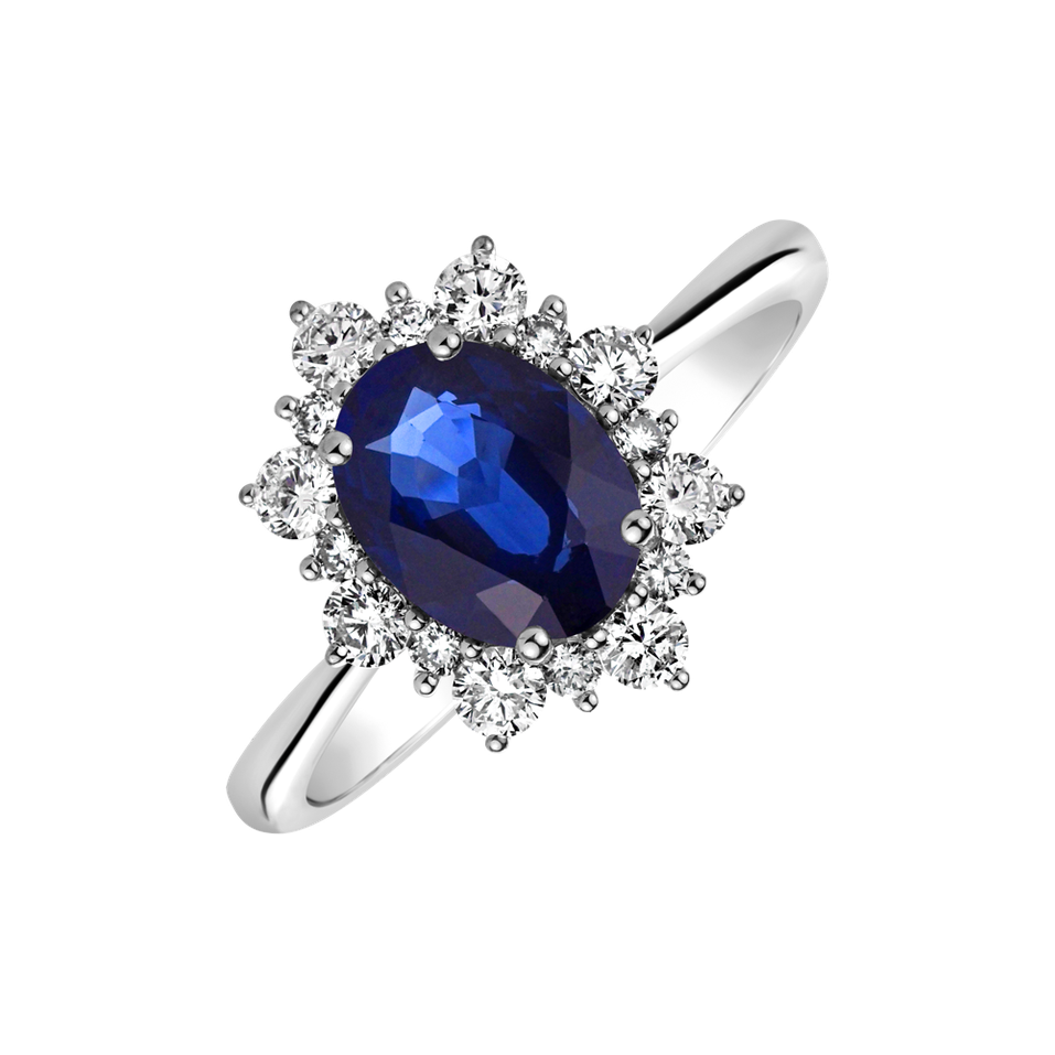 Diamond ring with Sapphire Princess Gem