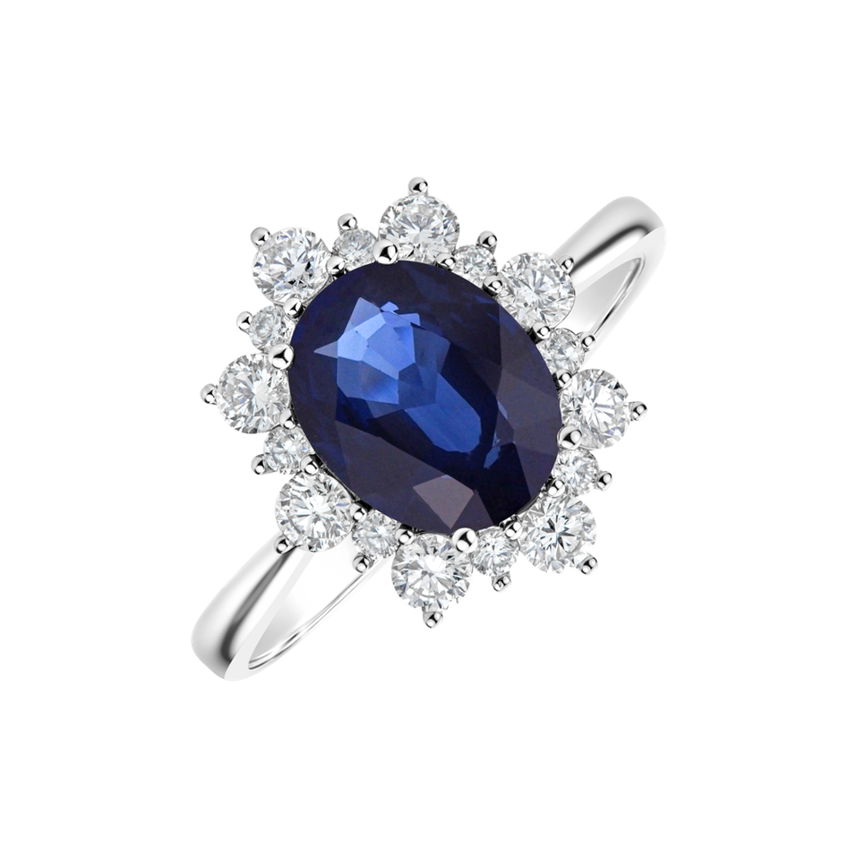 Diamond ring with Sapphire Princess Gem