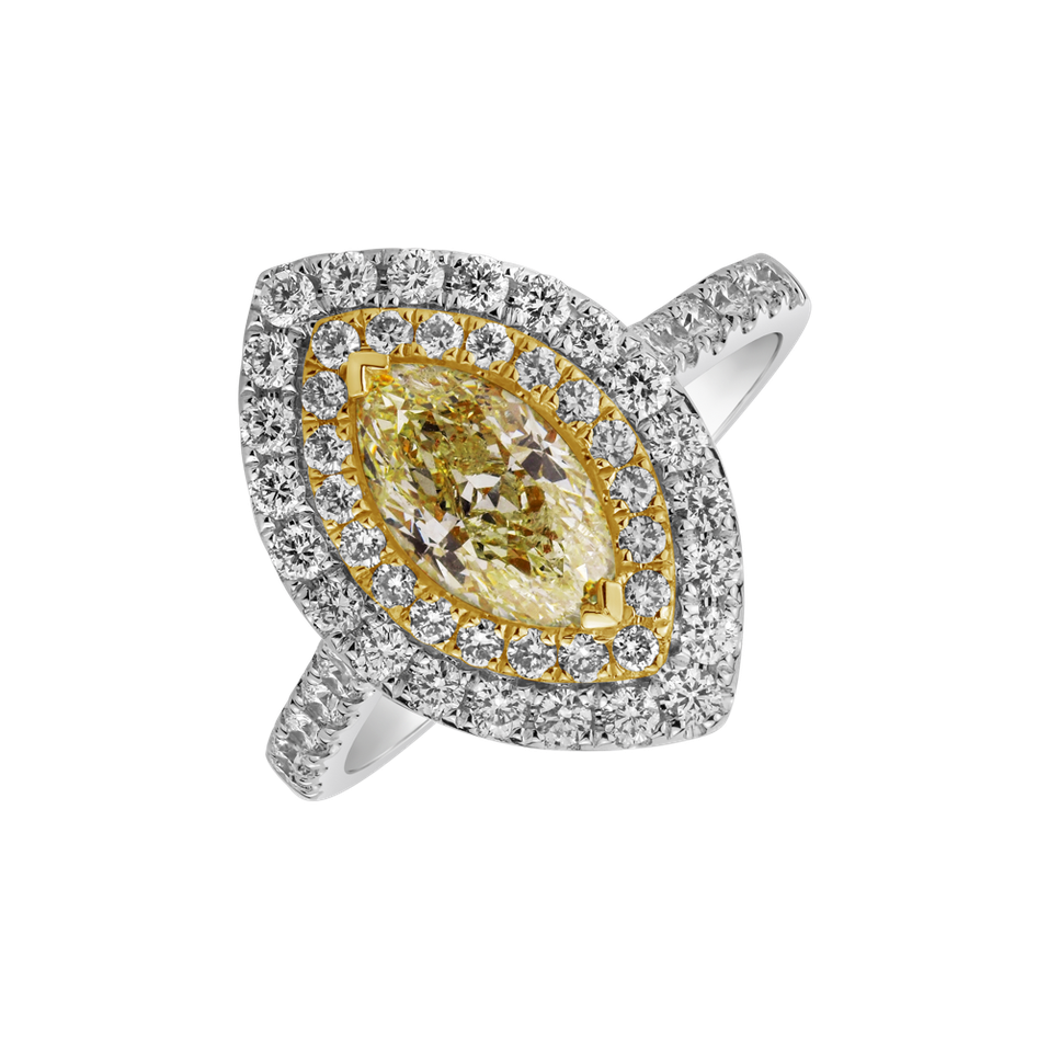 Ring with yellow and white diamonds Golden Light