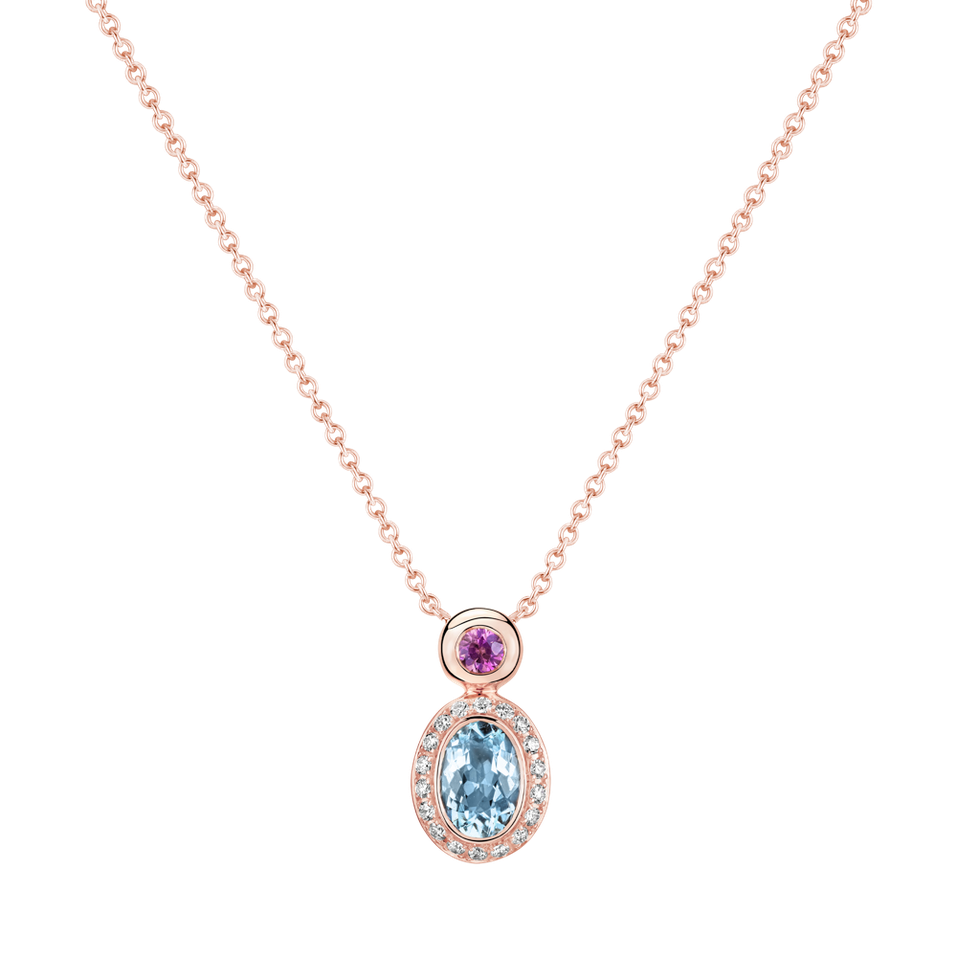 Diamond necklace with Aquamarine and Sapphire Lèpre