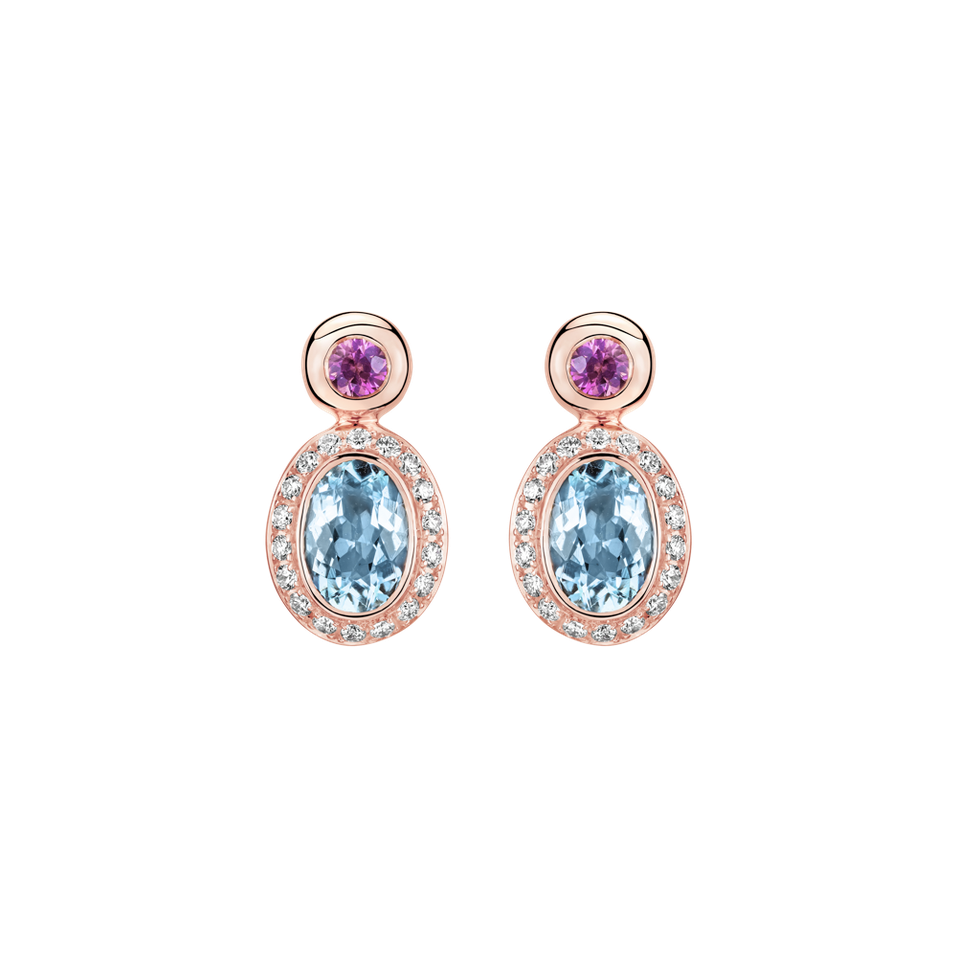 Diamond earrings with Aquamarine and Sapphire Lèpre