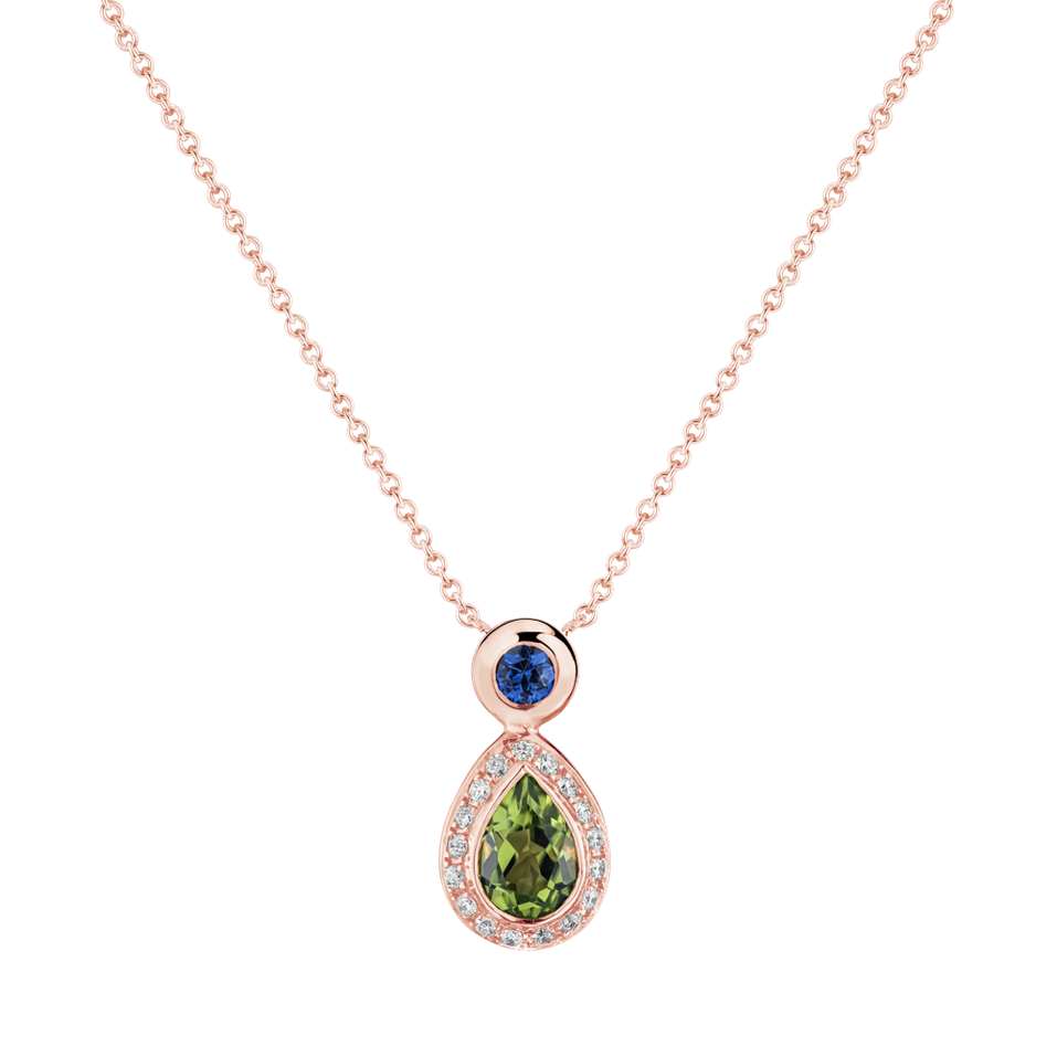 Diamond necklace with Peridote and Sapphire Charme