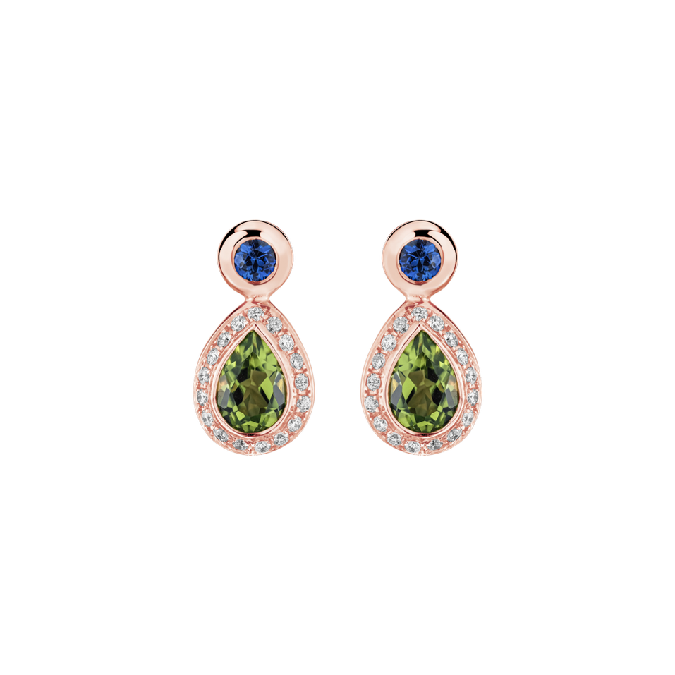 Diamond earrings with Peridote and Sapphire Charme