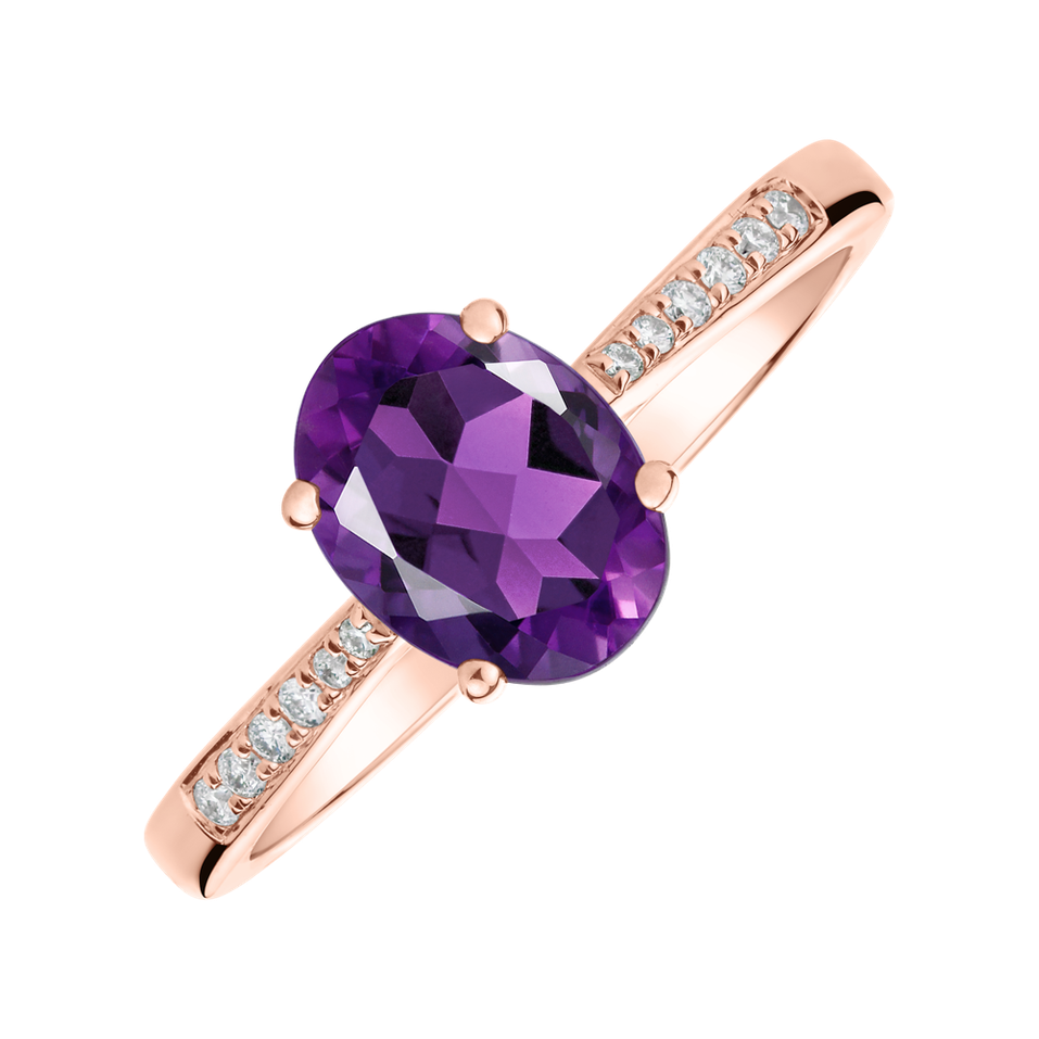 Diamond ring with Amethyst Brazil Bonbon