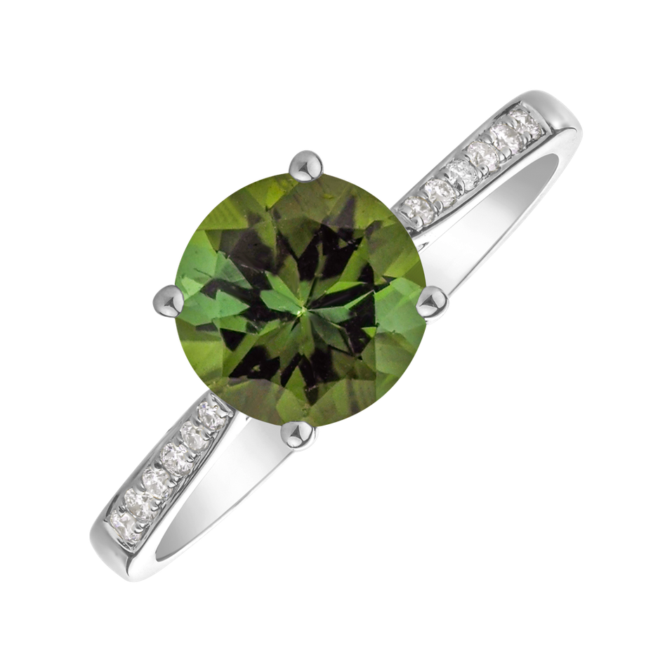 Diamond ring with Tourmaline Green Bonbon