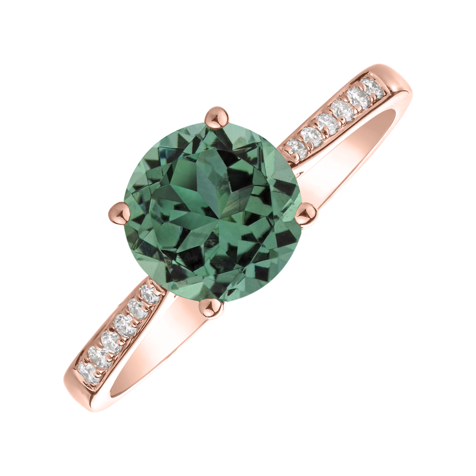 Diamond ring with Tourmaline Tyrkys Bonbon