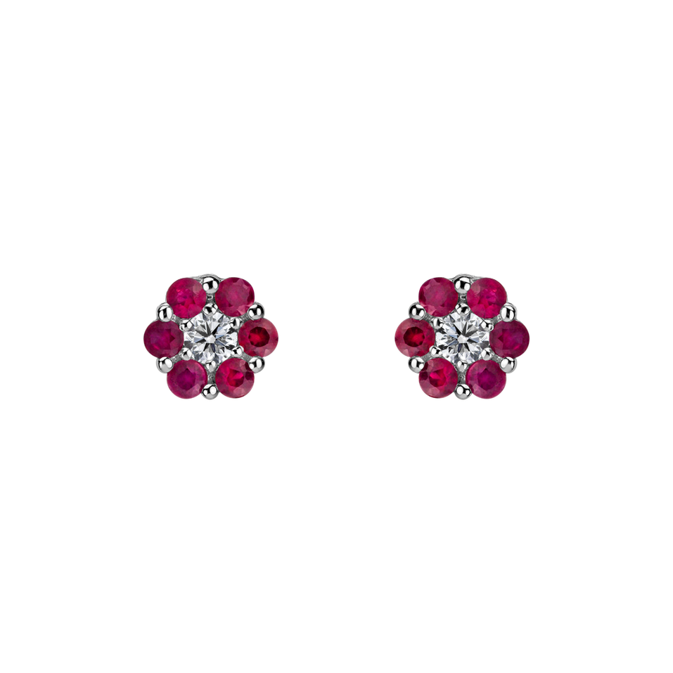 Diamond earrings and Ruby Shiny Flower