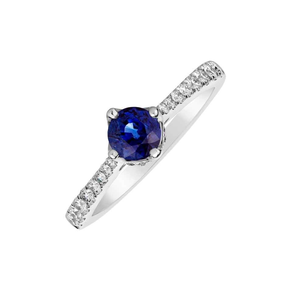 Diamond ring with Sapphire Time for Love