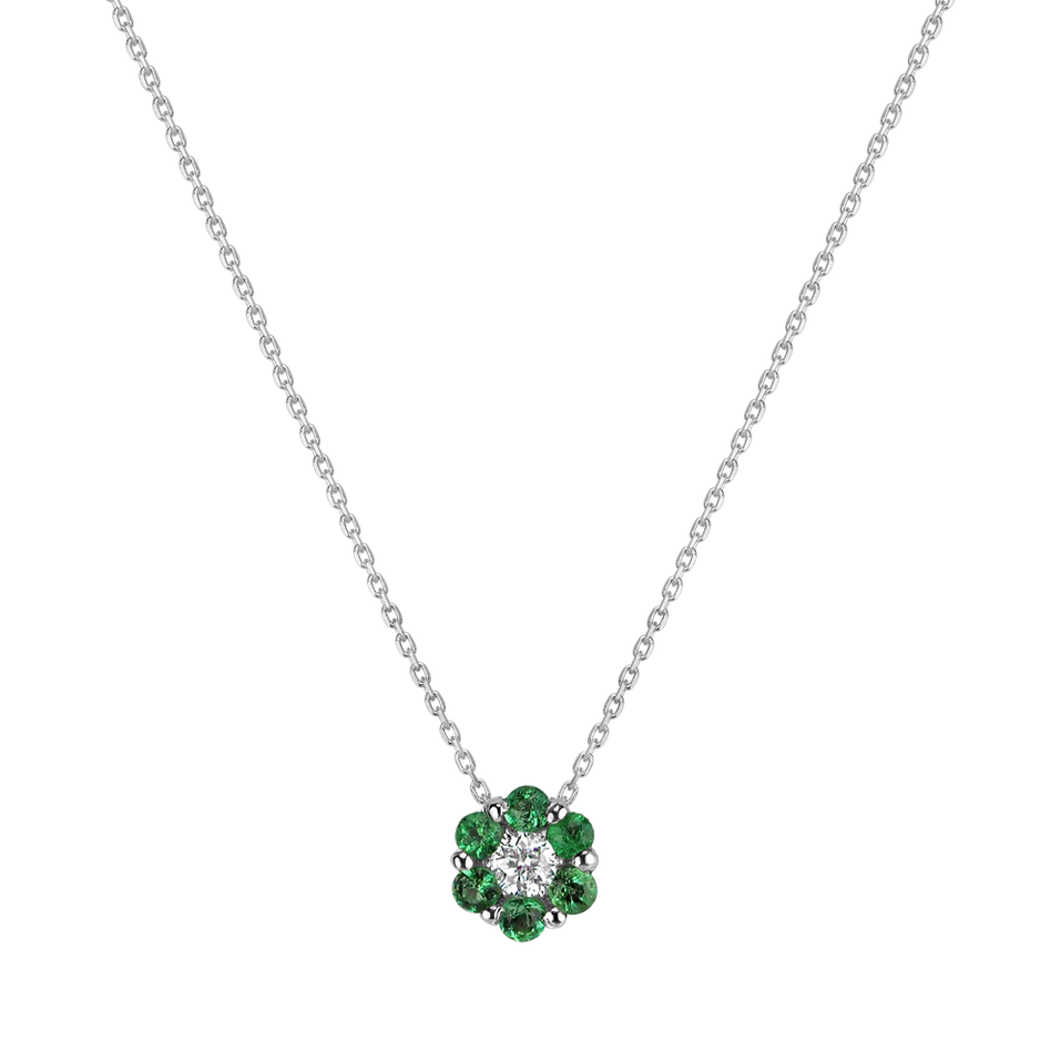 Diamond necklace with Emerald Shiny Flower