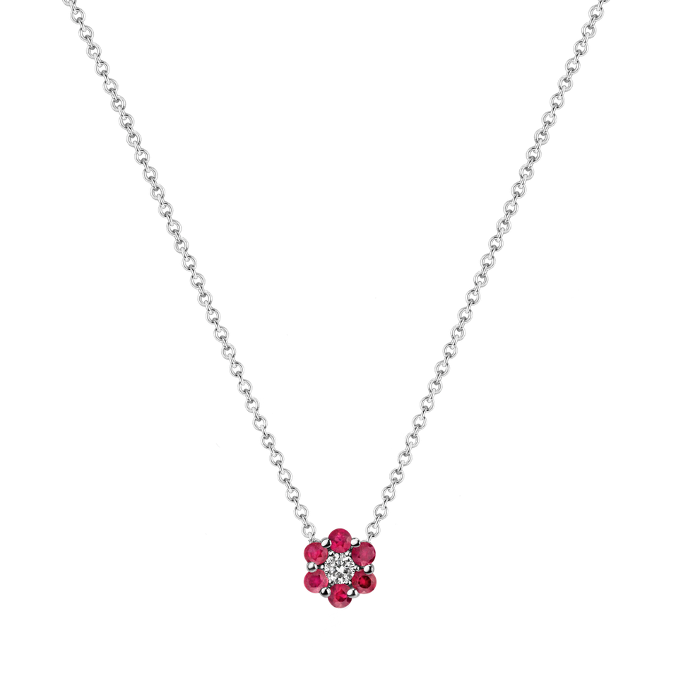 Diamond necklace with Ruby Shiny Flower