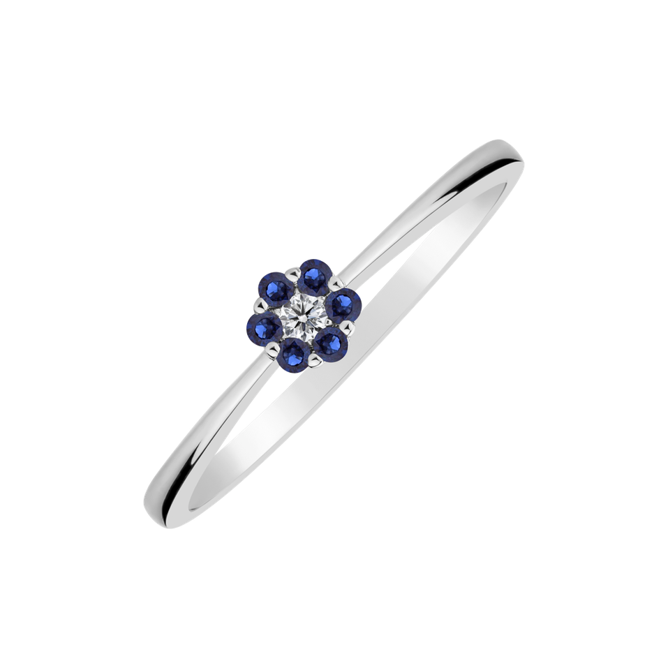 Diamond ring with Sapphire Shiny Flower