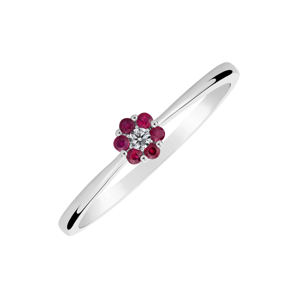 Diamond ring with Ruby Shiny Flower